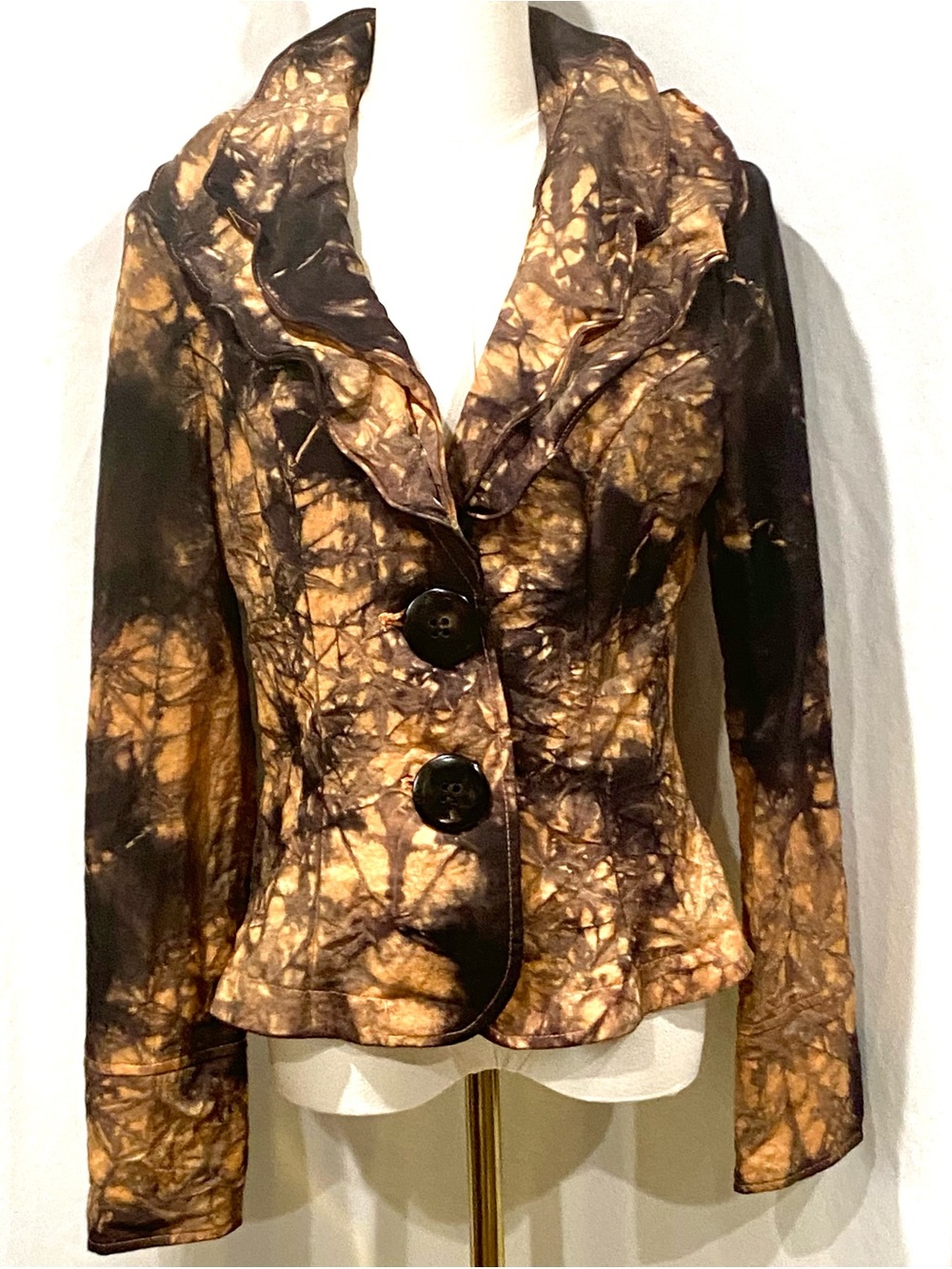Y2K Design Today Tie-Dye Orange, Black Tailored Blazer with Wired Collar Vntg. S